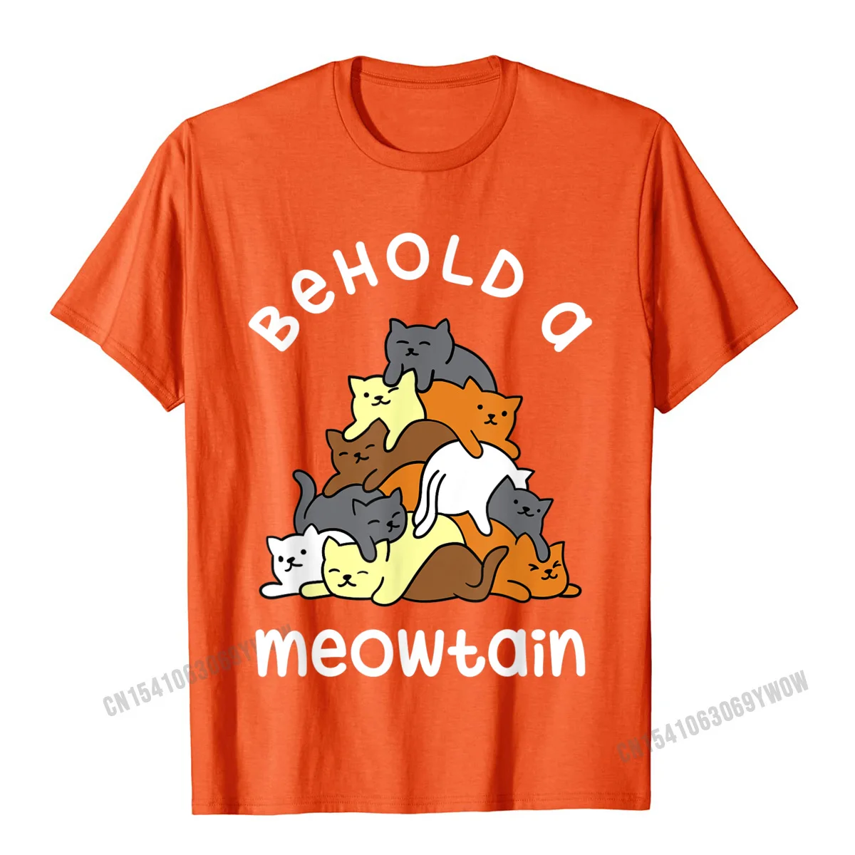 Tops Shirts Casual Mother Day Prevailing Design Short Sleeve 100% Cotton Crew Neck Adult T Shirts Design T-shirts Behold a Meowtain - Funny Cat Mountain Cat Lover Gift T-Shirt__65 orange