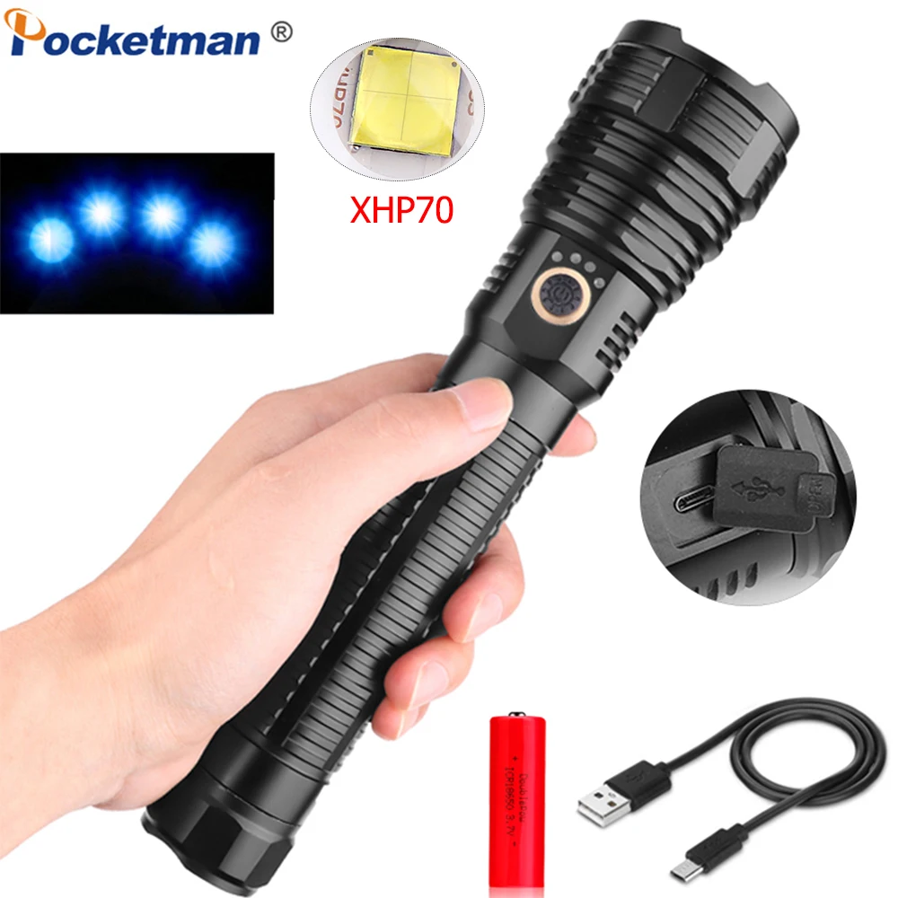 Pocketman XHP70 LED Flashlight Zoomable Waterproof Torch USB Rechargeable Powerful Use 18650 26650 Battery New | Лампы и освещение