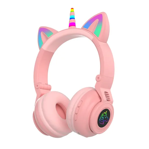 Unicorn Kids Wireless Headphones With Mic,Control RGB Light Girls Music Stereo Earphone Mobile Phone Children's Headset Gift