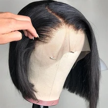 13*4 человеческие волосы на кружеве парики для женщин черные бразильские волосы remy человеческие волосы короткие прямые волосы боб парик отбеленные узлы