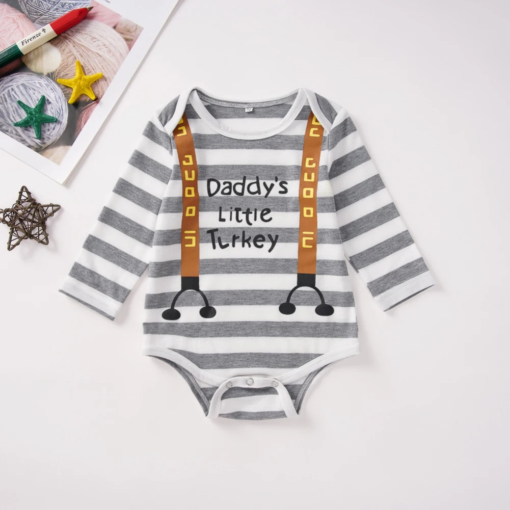 Autumn New Newborn Baby Boy Gentleman Clothes Set Striped Romper Top Pants Hat Autumn Outfit Set