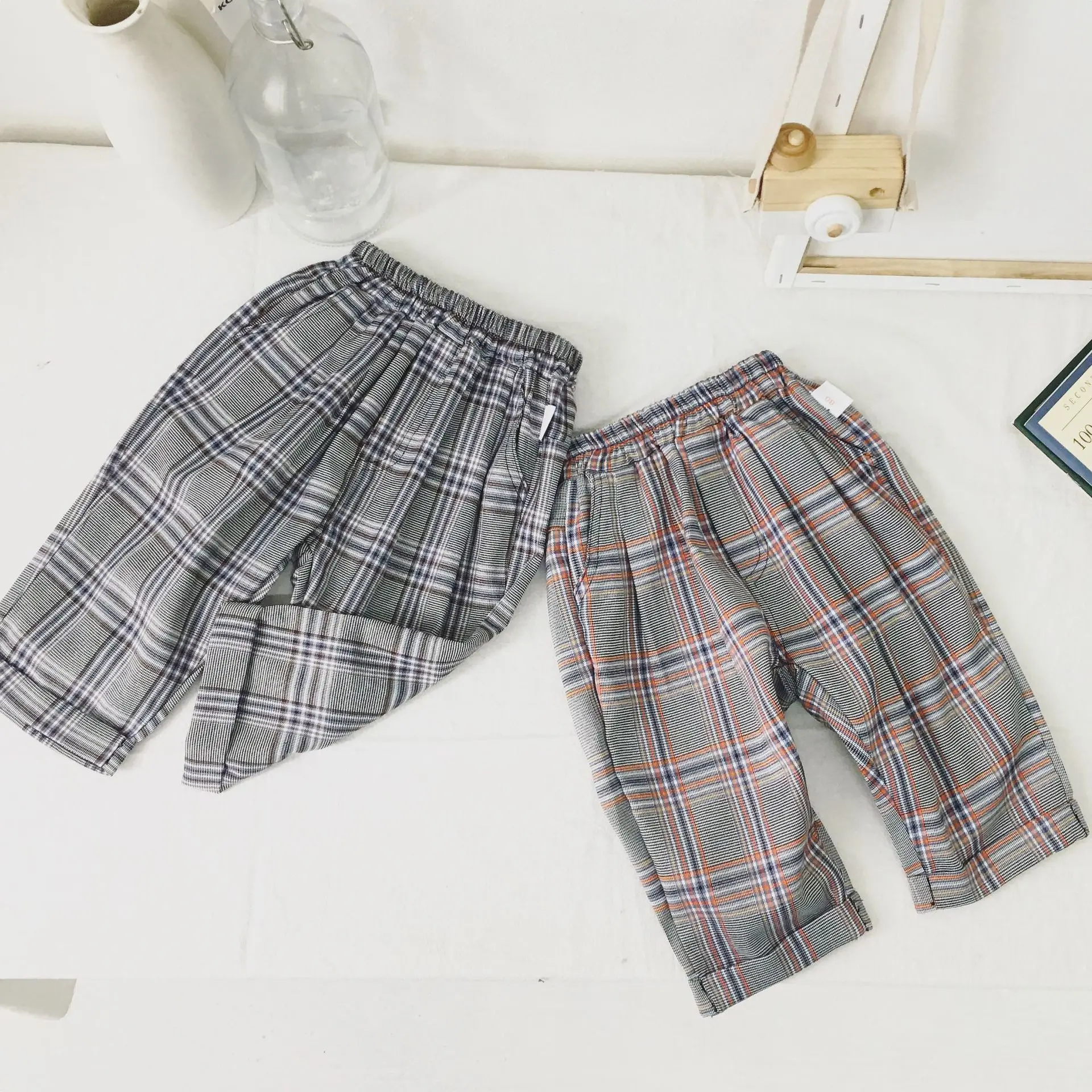 Autumn Clothing New Style Children Korean-style Plaid Retro Suit Pants Men And Women Baby Casual Pattern Pants Trousers