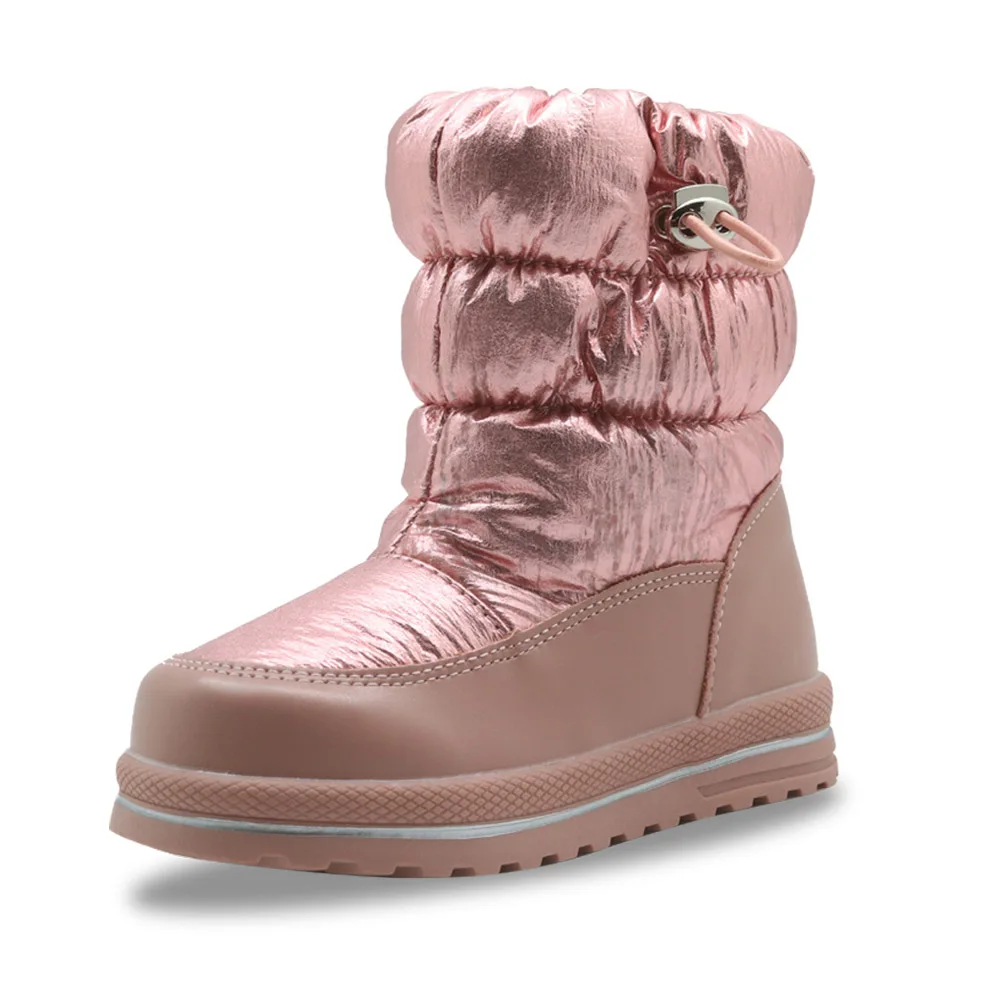 pink Apakowa/модные зимние ботинки для малышей и детей постарше; зимние сапоги до середины икры с густым мехом и мягкой подошвой; Wtrpf; розовый цвет;-30 ℃ - Цвет: pink