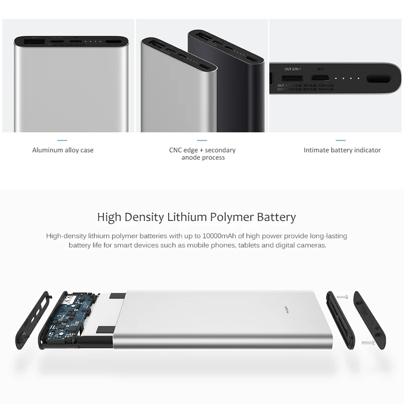 Xiao mi power Bank 3 10000 мАч PLM12ZM usb type C QC3.0 Быстрая зарядка Siao mi power bank 18 Вт двустороннее портативное зарядное устройство повербанк