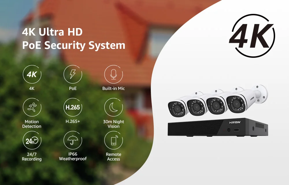 H. View 4K Ultra HD poe ip-камера набор 8CH камера видеонаблюдения системы безопасности 8MP H.265 NVR аудио запись Открытый комплект видеонаблюдения