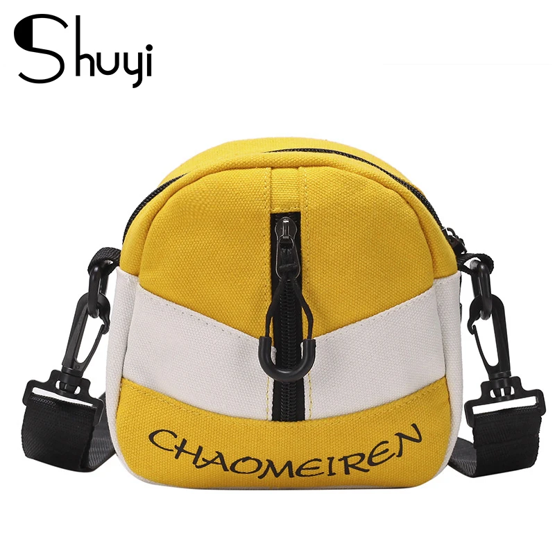 

SHUYI Fashion Canvas girl Bag 2020 Wild Mini Women's Shoulder Bag yellow Headphone Hole Vertical Zipper Lady Crossbody Bag