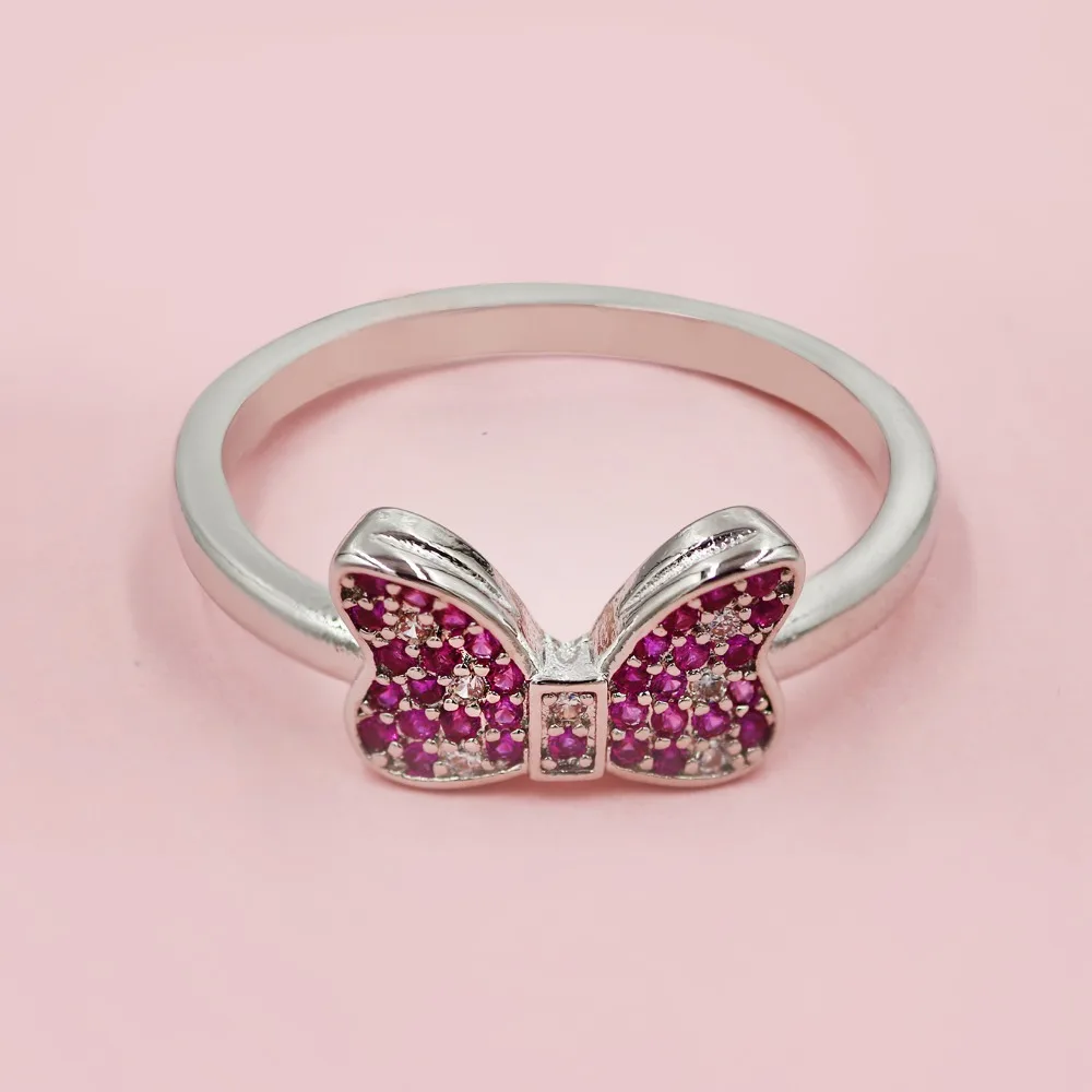 

Bow Finger Ring White Pink Mini Cubic Zirconia Ring for Women Cute Mouse Birthday Jewelry Gifts Girls 925 Sterling Silver
