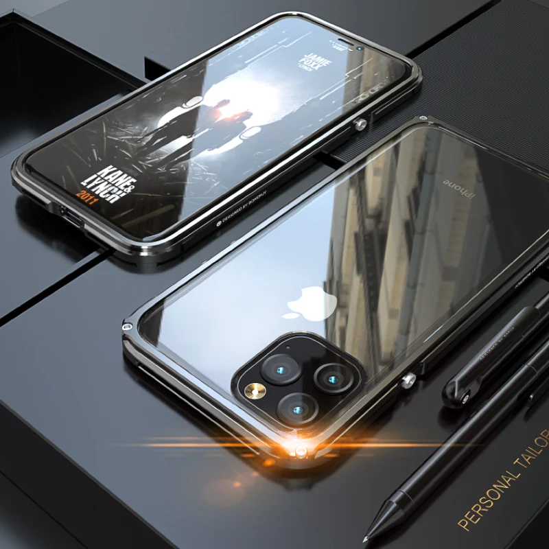 Роскошный металлический корпус для iPhone 11 Pro Max чехол механический Алюминиевый металлический бампер и акриловый чехол для iPhone 11 Pro/Max задняя крышка - Цвет: Full Black