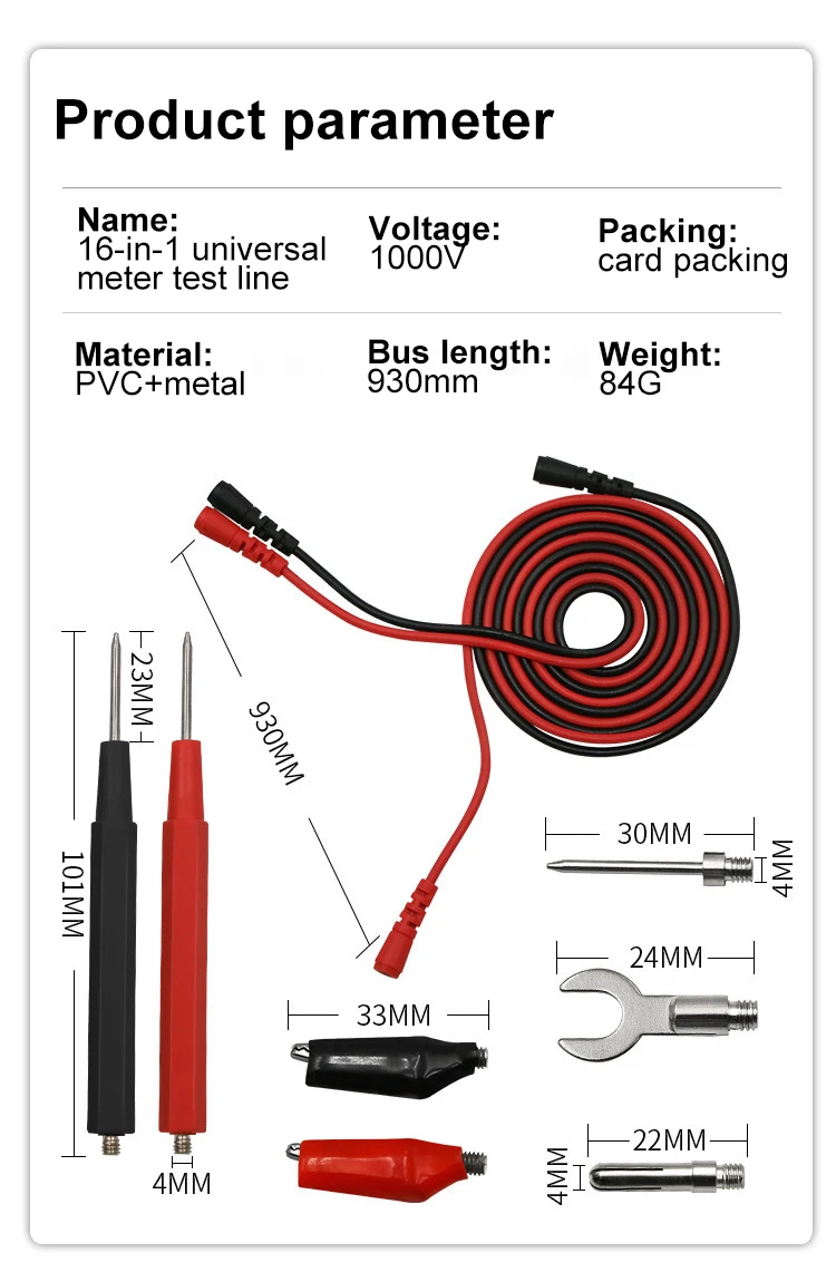 ELECTRICITE MULTIMETRE, 16 in 1 Test LineCâble de test, prise jack