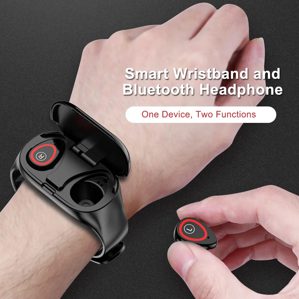 TWS Wireless Bluetooth Earphones 5.0 Smart Watch wristband Heart Rate Monitor waterproof Stereo Sports headphones for iOS Iphone