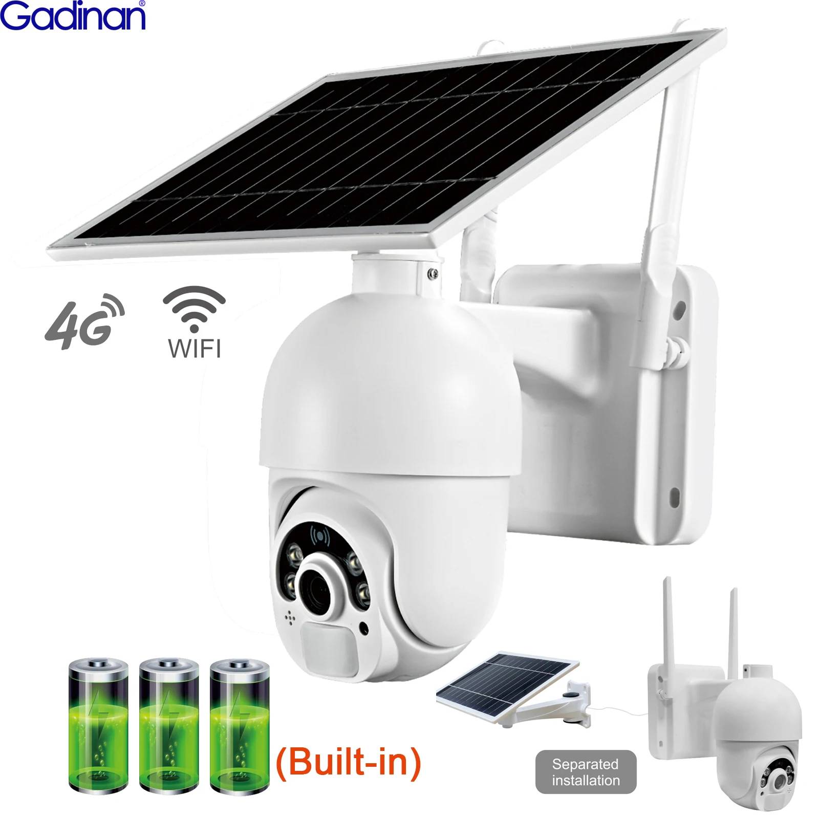 Gadinan Solar Security Ptz Ip Camera 4G /Wifi 1080P Outdoor Wireless Audio Bidirezionale Pir Sorveglianza Cctv Motion Detection Camera