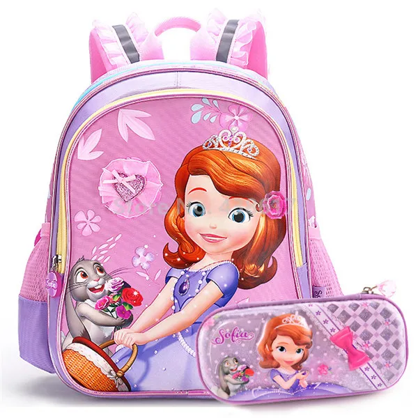 With Pencil Case Set Розовый фиолетовый кружевной рюкзак принцессы Софии для девочек, школьные сумки с пеналом, набор для детского сада, дошкольные сумки - Цвет: With Pencil Case Set