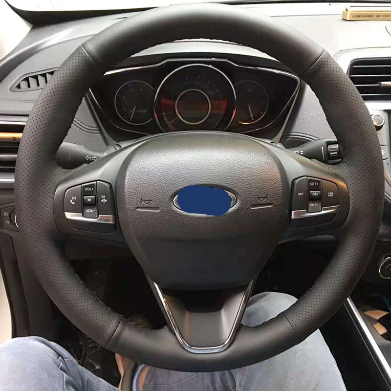 

Free Shipping High Quality cowhide Top Layer Leather handmade Sewing Steering wheel covers protect For Ford Focus