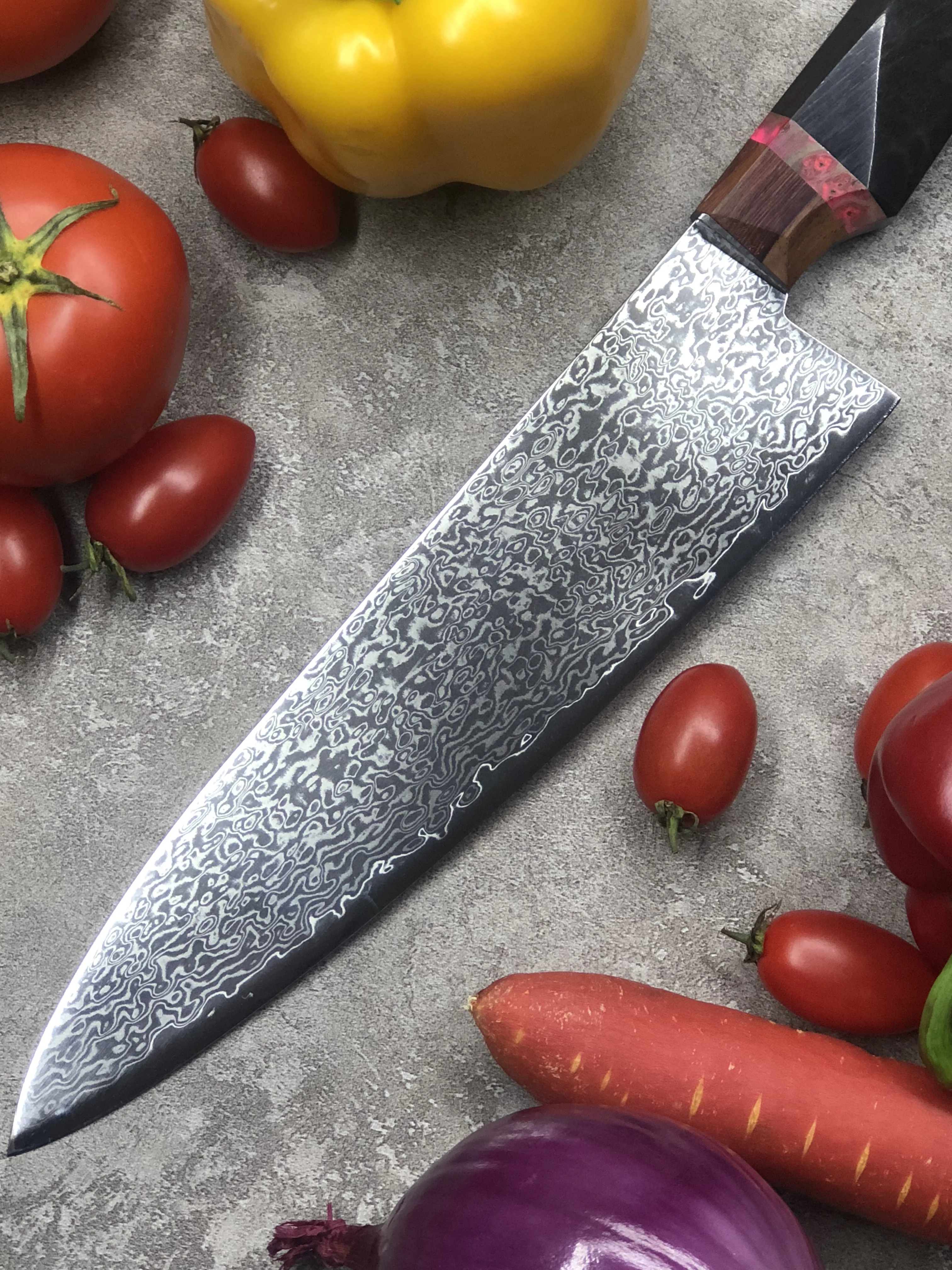 Дамасский нож шеф-повара, японский кухонный нож Gyuto, инструмент для приготовления мяса vg10, ядро из нержавеющей стали со стабилизированной деревянной ручкой