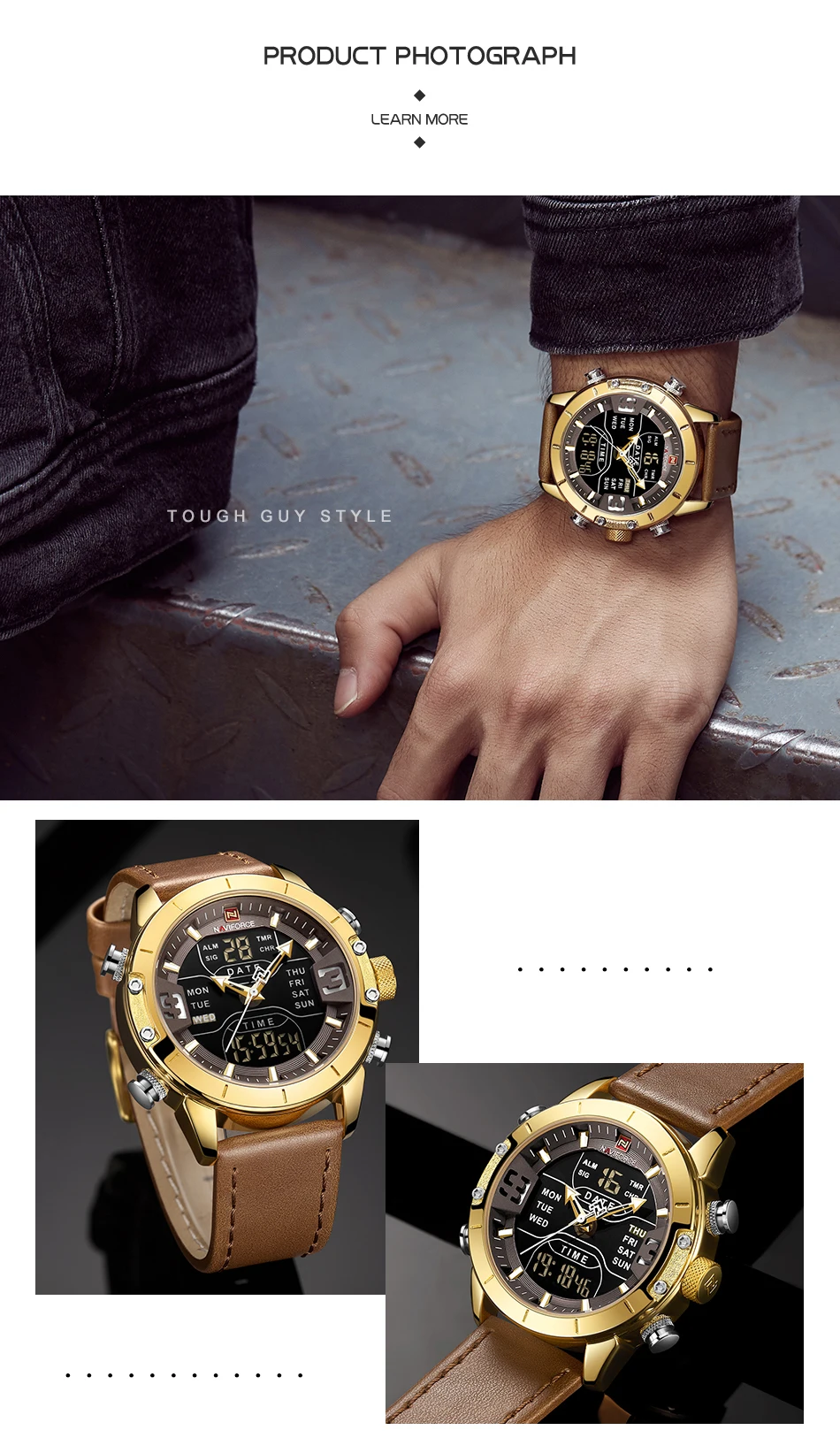 NAVIFORCE, мужские часы, Лидирующий бренд, Роскошные наручные часы, мужские военные кварцевые цифровые светодиодные часы, часы из натуральной кожи, Relogio Masculino