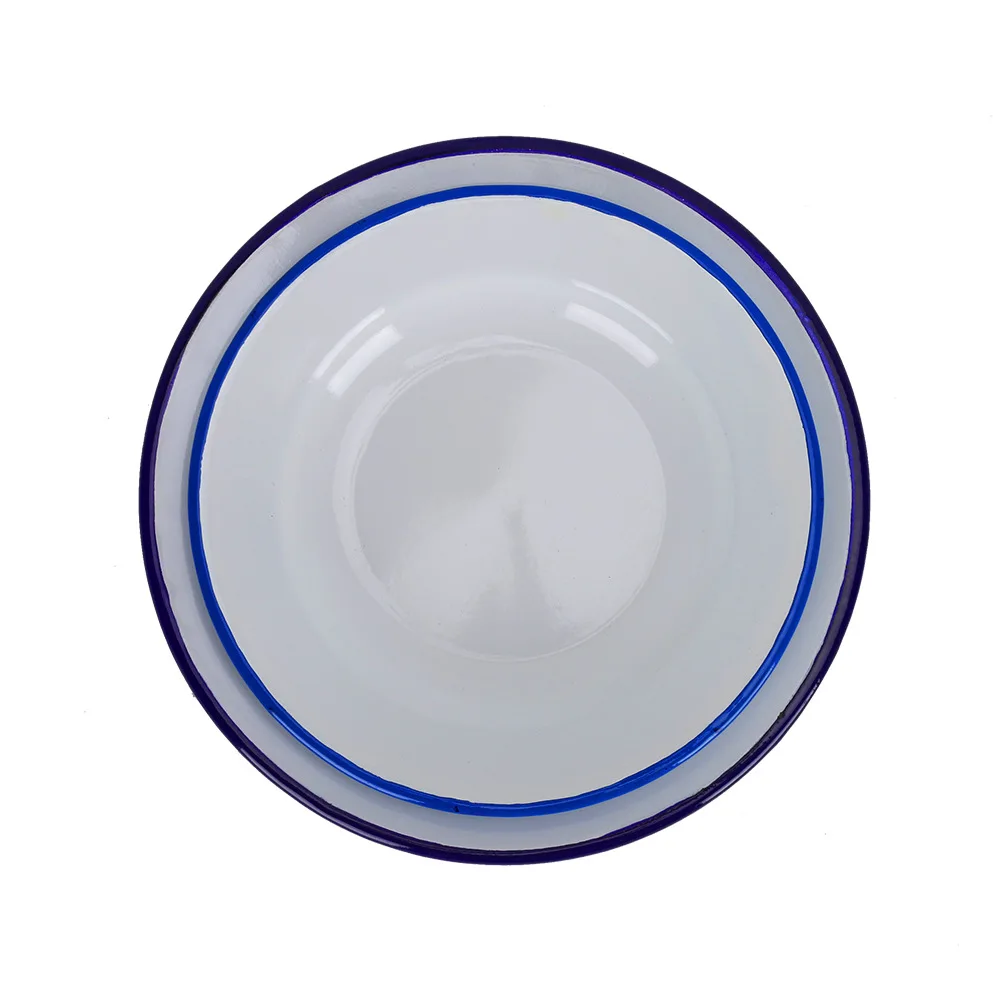 

Enamel Customizable Creative Japanese Style Retro Circle Dish Household Large Size Breakfast Dishes Steak Plate Enamel Bowl