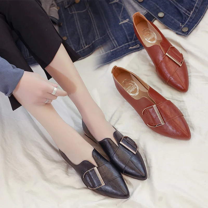 

2018 England Cool Early Spring Breeze New Style Soft Girl Leather Shoes Korean-style Versatile a Set of Feet Women's Chunky Heel