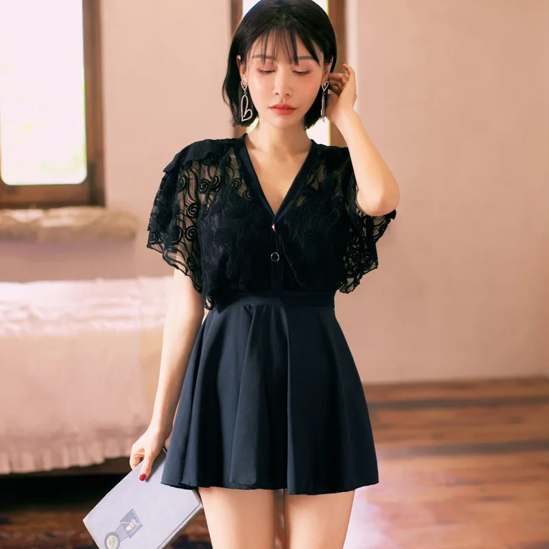 

High Waist Swimsuit One-Piece Swimsuits One Piece Bikini Lady's Swim Wear Woman Fused Female Suit Korean Ins Sexy Black Bubble