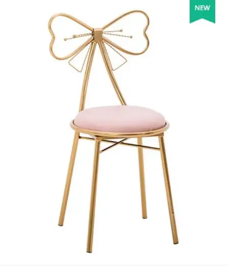Multi Color Modern Nordic Home Makeup Chair velvet Fabric Middle Back Chair Butterfly Bow Metal Golden Polished Task Chair B550 - Цвет: PInk PU Chair
