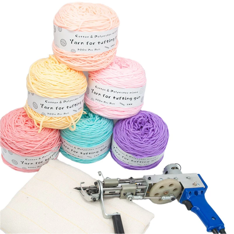200M Solid Tufting Yarn 8 Strands 5mm Yarn For Rug Cotton Yarn For Tufting Gun 24Color Cotton Knitting yarn 195g 5