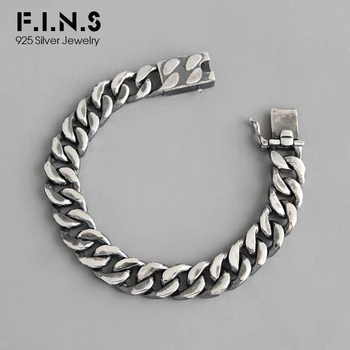 

F.I.N.S Vintage S925 Sterling Silver Bracelet INS Punk Style Retro Old Thick Link Chain Bracelet Female Silver Ornaments