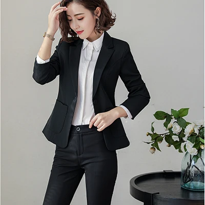Black Pant Suits Элегантный деловой женский брючный костюм комплект из двух предметов деловые офисные женские Костюмы Блейзер и брюки оранжевый черный синий - Цвет: Black Pant Suits