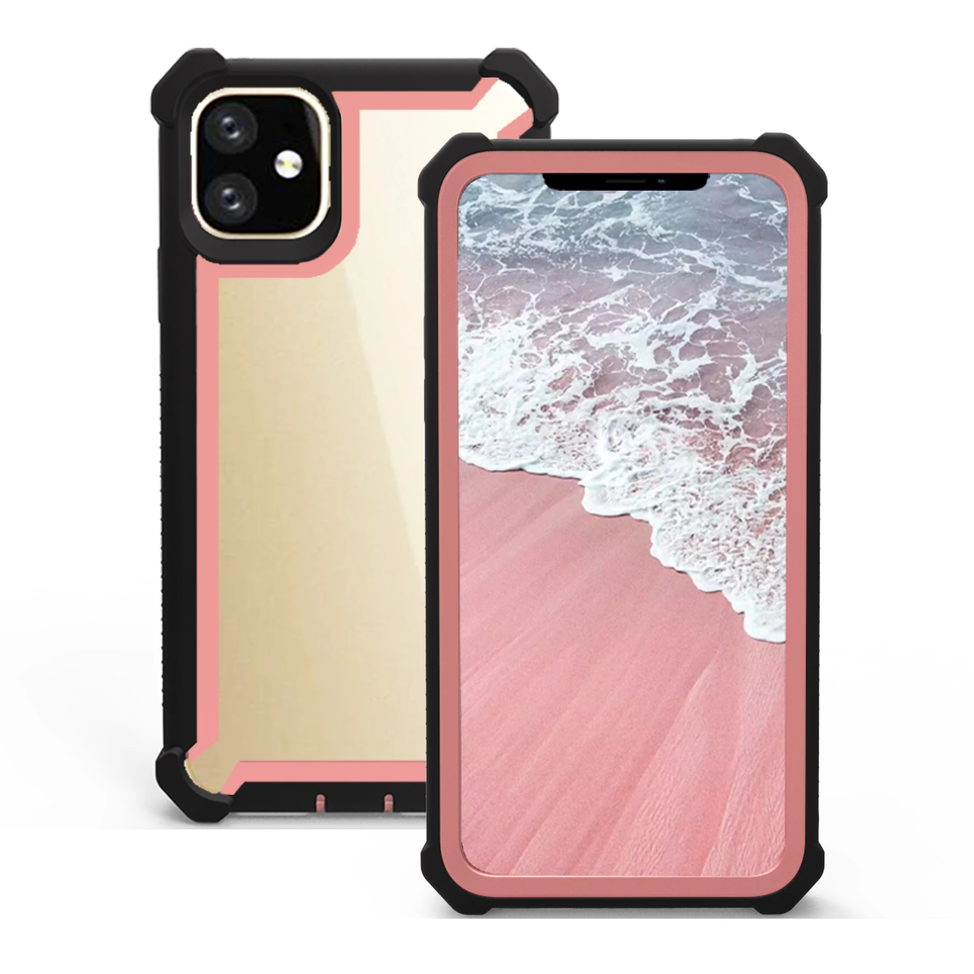 rose gold Сверхмощный 360 полная защита PC+ TPU задний чехол противоударный бампер Прозрачный чехол для iPhone 11 Pro Max X XR XS Max 6 7p 8 8p 7 - Цвет: rose gold