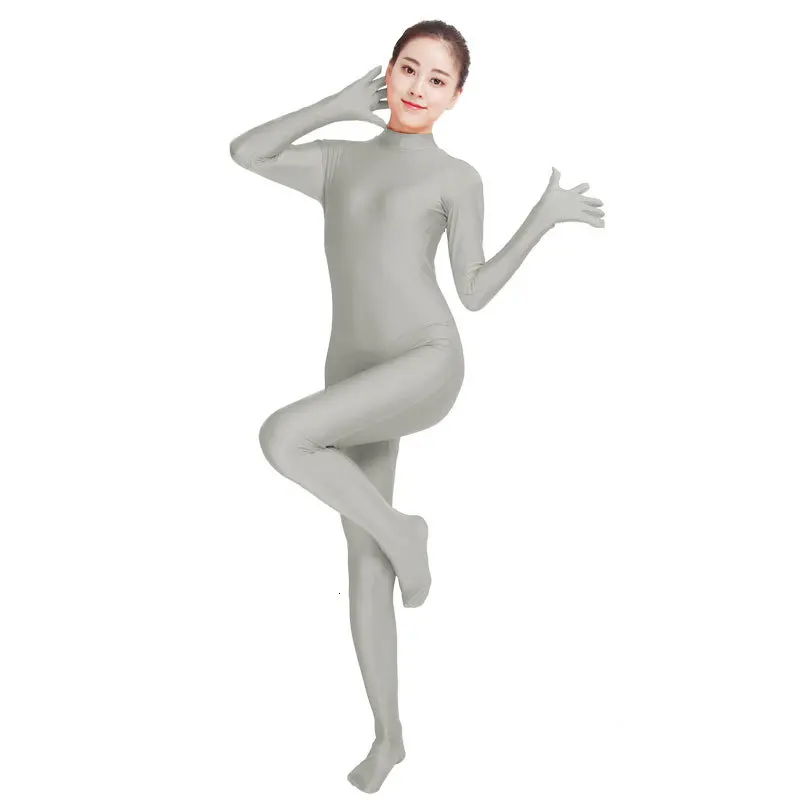 Черный спандекс Zentai полный тело Кожа плотный комбинезон унисекс зентай костюм комбинезон для женщин Unitard лайкровая танцевальная одежда - Цвет: Light Gray