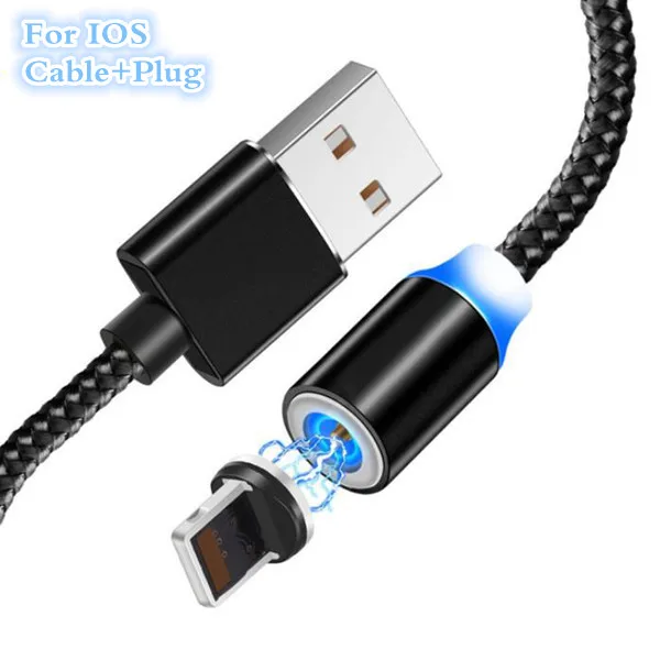 black for iPhone Micro USB Тип C магнитный кабель 2.4A быстрая зарядка Магнит зарядное устройство За iPhone 6 7 Huawei Samsung S9 Xiaomi USB C магнитная зарядка провод - Тип штекера: black for iPhone