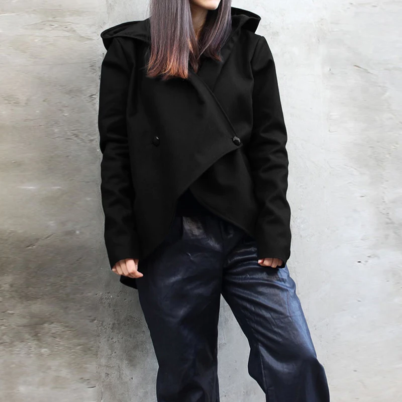 Модное осеннее пальто женские куртки ZANZEA Повседневная двубортная верхняя одежда с капюшоном женские Асимметричные толстовки пальто 5XL