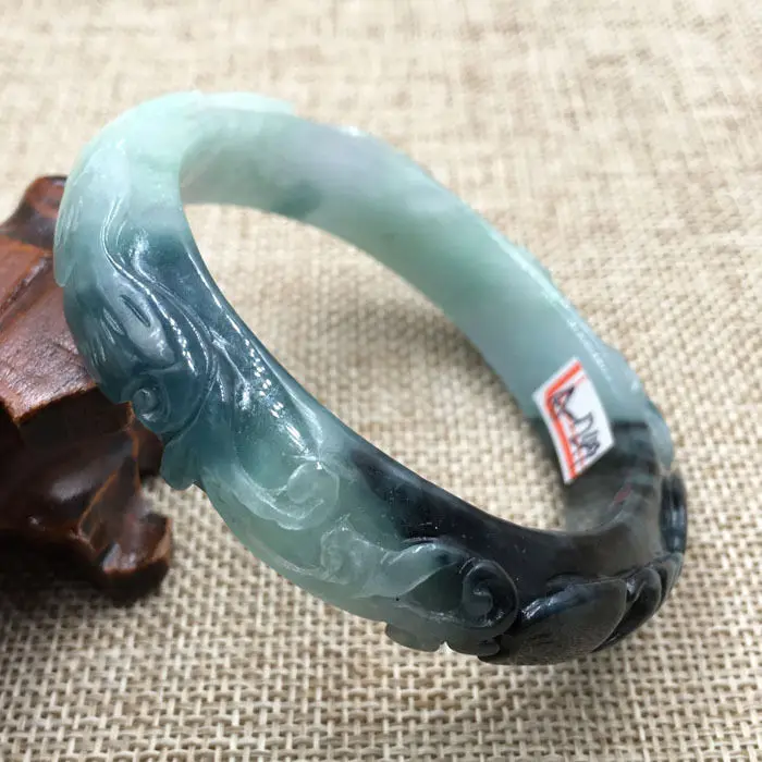 57mm Vintage Chinese Hand-carved Black Green Jadeite Jade Bracelet Bangle 1249 | Украшения и аксессуары