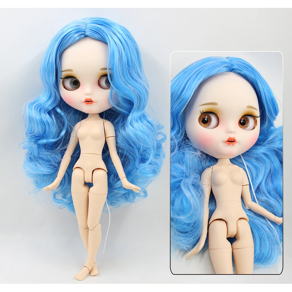 Neo Blythe Doll with Blue Hair, White Skin, Matte Smiling Face & Custom Jointed Body 1