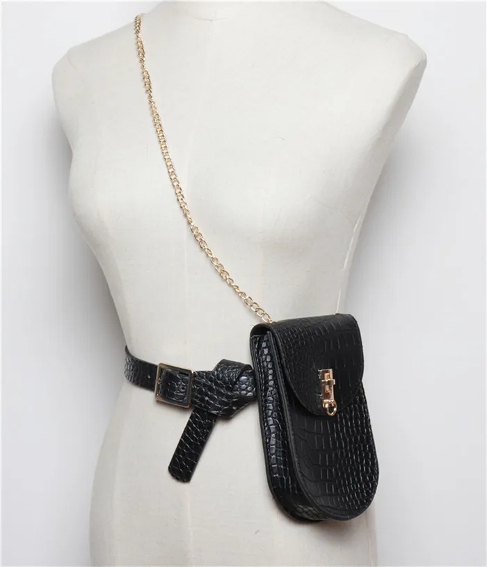 Mihaivin поясная сумка для женщин поясная сумка поясная сумка кожаная поясная сумка с цепочкой сумка на плечо хип-хоп модная женская сумка на ремне - Цвет: black Crocodile