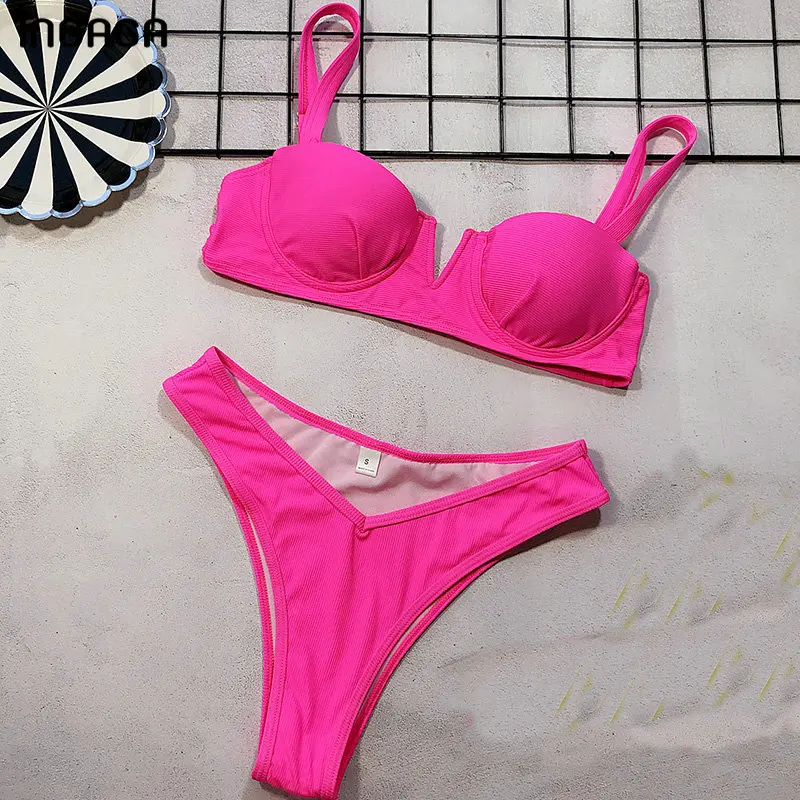 

INGAGA Micro Bikini Push Up Swimsuit High Cut Swimwear Women Sexy Solid Biquini New Strap Beach Wear 2019 Bathing Suit Women