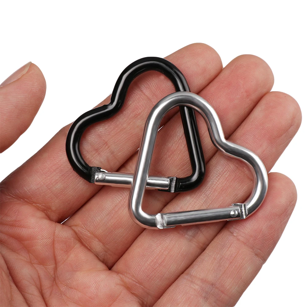 3pcs/set Heart-shaped Aluminum Carabiner Key Chain Clip Outdoor Keyring Hook Water Bottle Hanging Buckle Travel Kit Accessories 3