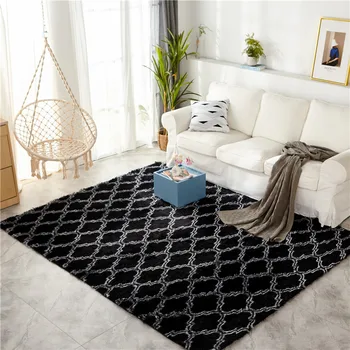 

Nordic style black carpet long hair coffee table living room bedroom rug simple home crawling mat outdoor picnic rug La alfombra