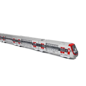 

1:87 Simulation Pull Back Car Sand Table Alloy Double-deck Train Model Building Kits (Four Carriages) - Red/Green/Yellow