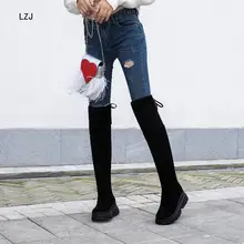 LZJ/высокие сапоги до бедра женские зимние сапоги женские ботфорты пикантная модная обувь на плоской подошве г. Новые сапоги для верховой езды размер 39