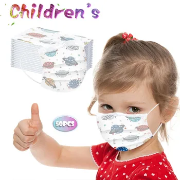 

50PCS Planet Printed Kids Disposable Mask 3 Layers Non-woven Fabric Face Mask Breathable Mouth Cover Mondkapjes Kinderen