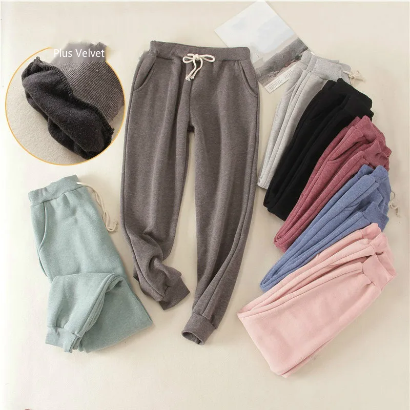 

Autumn and Winter New Loose Large Size Plus Velvet Thick Sports Pants Women's Casual Harem Student Warm