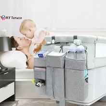 AY TescoGray organizador para cuna de bebé, bolsa de lino para pañales, bolsa colgante para cama, almacenamiento de pañales esenciales