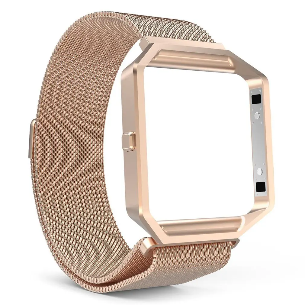 Сетчатый ремешок, металлический каркас для Fitbit Blaze, ремешок для часов, нержавеющая сталь, черный, розовый, золотистый, серебристый