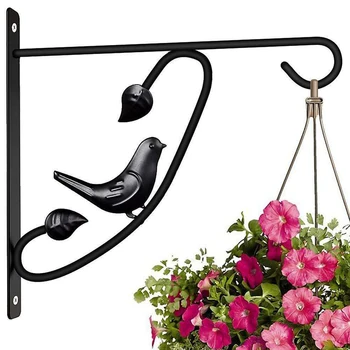 

2 Pcs Indoor Outdoor Black Flower Pot Rust Resistant Iron Easy Install Wall Hook Multipurpose Plants Bracket Handmade Hanging