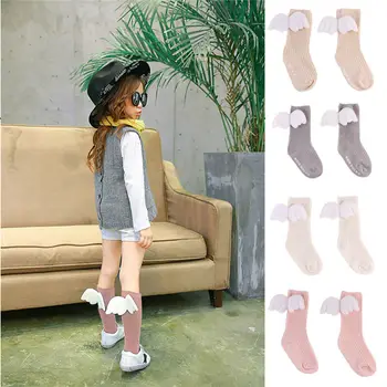 

Kids Toddler Girls Stockings with Ruffles Soft Cotton Knee High Leg Warmer Angel Wings Stockings Frugal 0-4Y