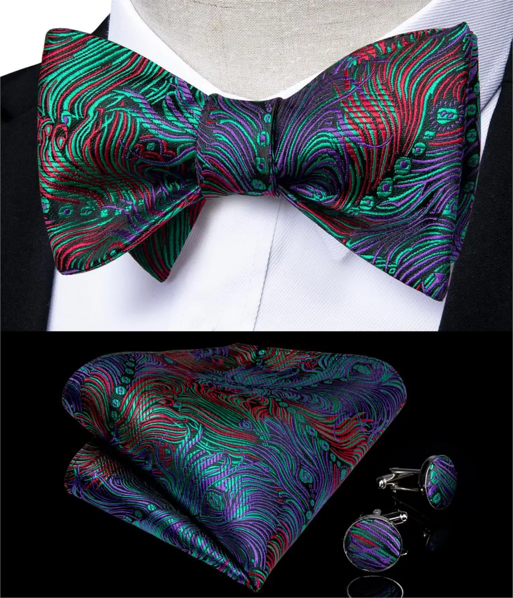 Регулируемые галстуки-бабочки, классический галстук-бабочка для свадебной вечеринки, мужские шелковые жаккардовые галстуки-бабочки с узором пейсли, карманные Квадратные запонки, набор дибангу - Цвет: HL-0094