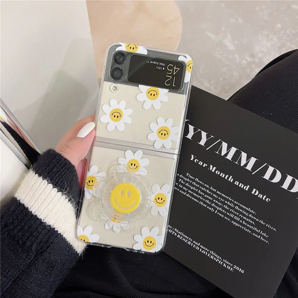 samsung galaxy z flip 3 5g case New Hard PC Phone Capa Case For Samsung Galaxy Z Flip3 Zflip3 5G With Sunflower Holder Funda Cover For Samsung Galaxy Z Flip3 samsung z flip3 case