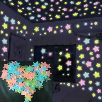 

50 100pcs 3D stars glow in the dark Luminous on Wall Stickers for Kids Room living room Wall Decal Home Decoration poster