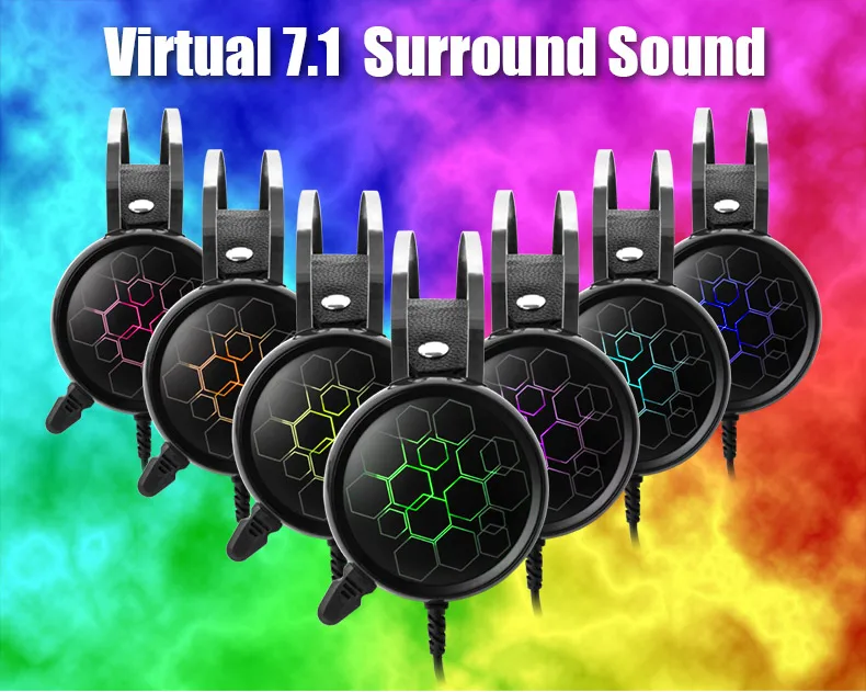 Virtual 7,1 USB Игровые наушники с микрофоном объемный звук профессиональная световая гарнитура для ПК компьютера для PUBG