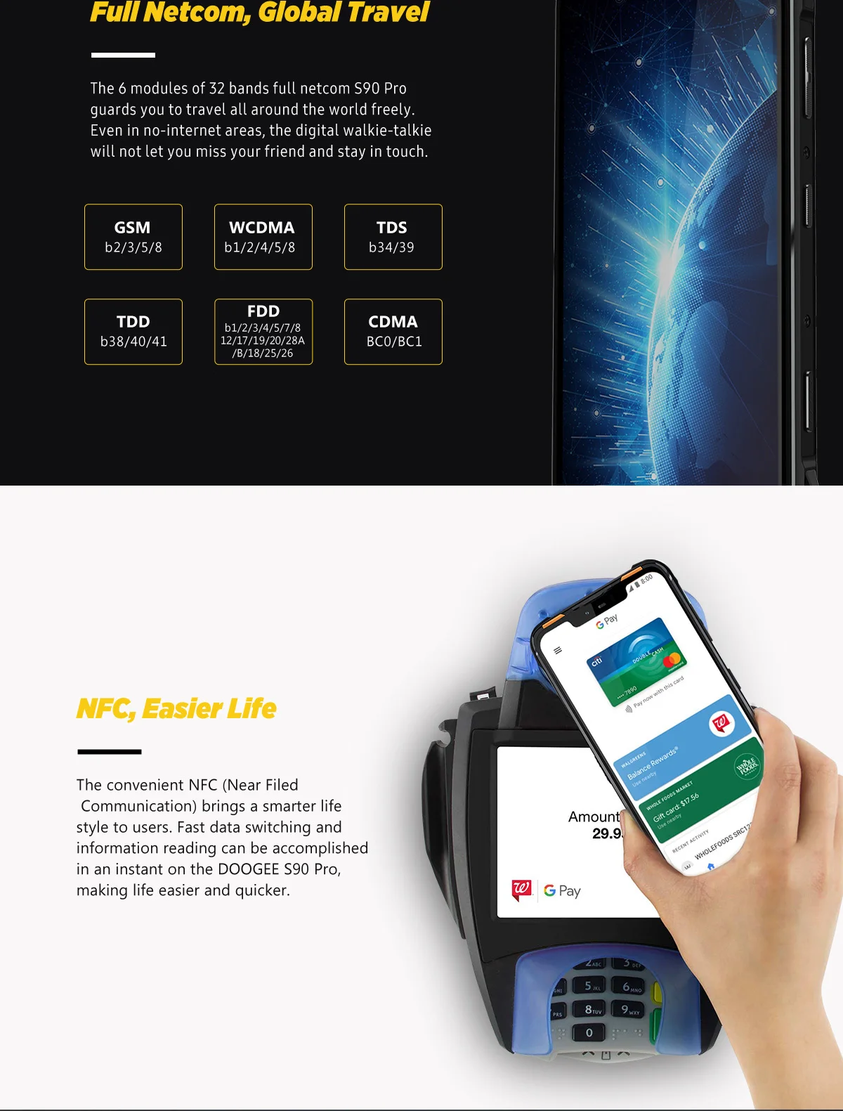 DOOGEE S90 Pro NFC IP68 shockproof Mobile Phone 6GB+128GB Android 9.0 5050mAh Helio P70 Octa Core 16MP+8MP 4G Rugged Smartphone