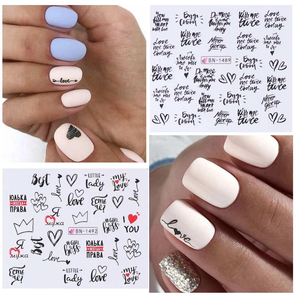 Nail Stickers nail art decoration nail decals flower stickers 12pcs Valentines Manicure Love Letter Flower Sliders for Nails Inscriptions Nail Art Decoration Water Sticker Tips